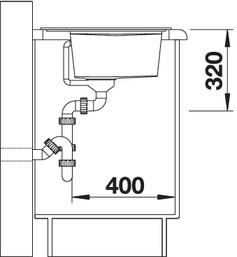 Схема встраивания 3 для мойки Blanco ZENAR 45S антрацит чаша справа клапан-автомат InFino 523709