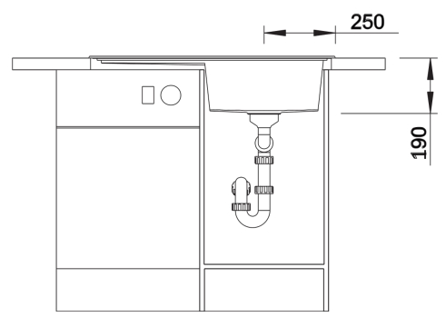 Схема встраивания 3 для мойки Blanco ZENAR 45S-1 кофе чаша справа клапан-автомат InFino 523798