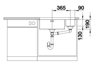Схема встраивания 2 для мойки Blanco Andano 500/180-U нержавеющая сталь чаша слева 522991