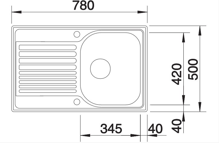 Схема встраивания 1 для мойки Blanco Tipo 45 S Compact нержавеющая сталь полированная 513442