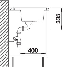 Схема встраивания 2 для мойки Blanco ALAROS 6S жемчужный клапан-автомат InFino 523627