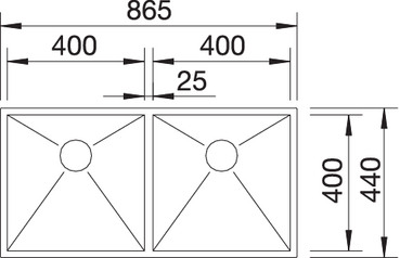 Схема встраивания для мойки Blanco Zerox 400/400-IF/N нержавеющая сталь полированная клапан-автомат InFino 521619