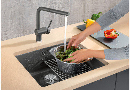 Мойка Blanco SUBLINE 500-U керамика отводная арматура InFino® глянцевая магнолия клапан-автомат InFino 523734 фото 3