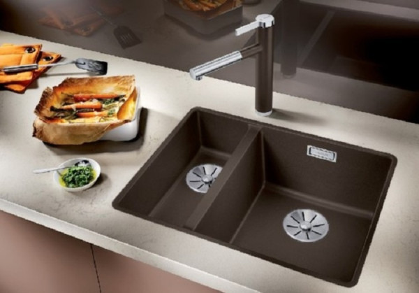 Мойка Blanco SUBLINE 340/160-U SILGRANIT темная скала клапан-автомат InFino 523559