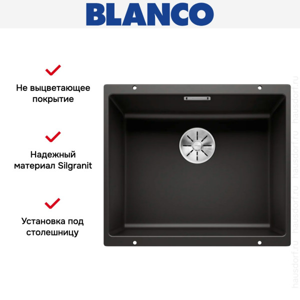 Мойка BLANCO SUBLINE 500-U Silgranit черный клапан-автомат InFino 525995