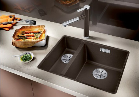 Мойка Blanco SUBLINE 340/160-U SILGRANIT антрацит клапан-автомат InFino 523558