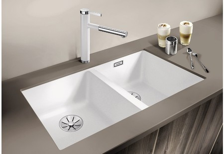 Мойка Blanco SUBLINE 350/350-U SILGRANIT белый клапан-автомат InFino 523578